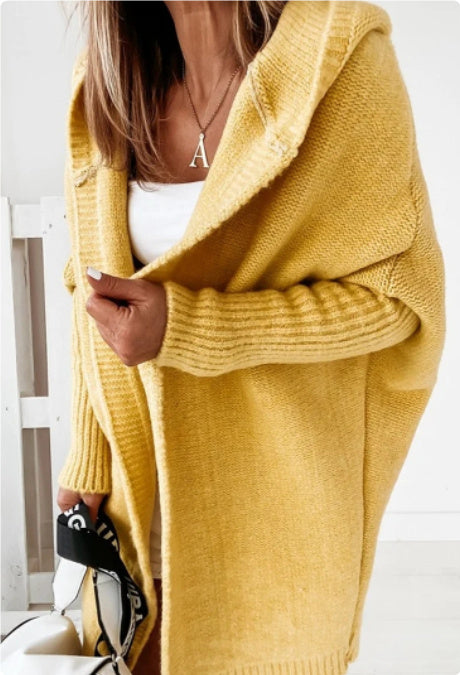 Ins Knitted Hooded Cardigan Fashion Loose Solid Color Batwing Sleeve Sweater Autumn And Winter Women's Clothing